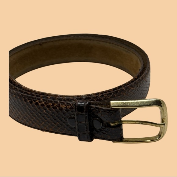 Snake Skin Brown Leather Belt 1” Wide x 34” Long Gold Tone Buckle - Picture 1 of 6